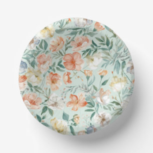 Wildflower Meadow Watercolor Blue Floral Pattern Paper Plate
