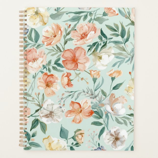 Wildflower Meadow Watercolor Blue Floral Pattern Planner (Front)