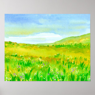 Wildflower Meadow Watercolor Painting Poster