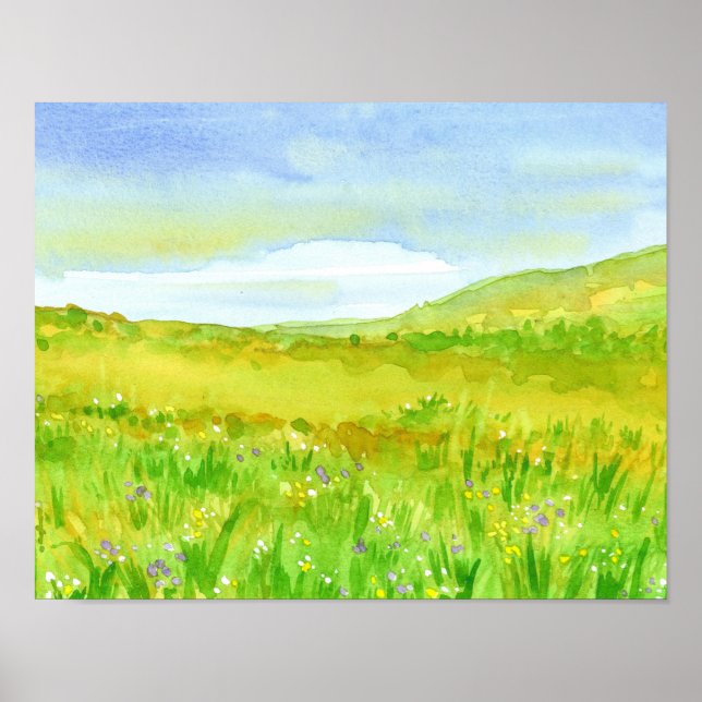 Wildflower Meadow Watercolor Painting Poster (Front)