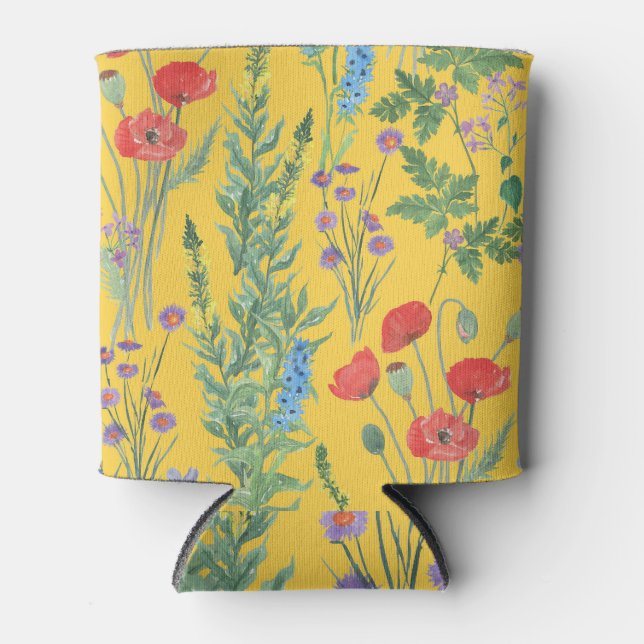 Wildflower Meadow: Watercolor Seamless Painting. Can Cooler (Front)