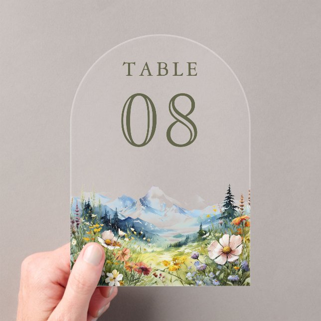 Wildflower Meadow Wedding Acrylic Table Number (Insitu (Handheld))