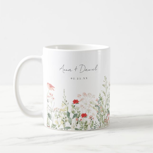 Wildflower Meadow Wedding Favour Coffee Mug (Left)