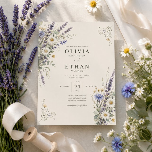 Wildflower Meadow Wedding Invitation (Elegant wildflower invitation beautifully styled with fresh blooms and soft natural light.)