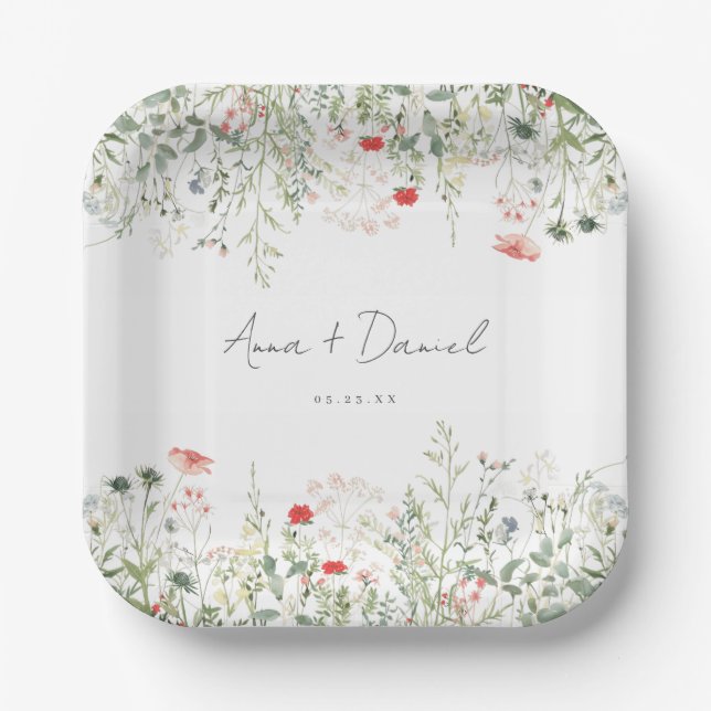 Wildflower Meadow Wedding Paper Plate (Front)