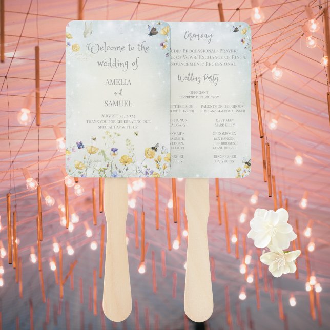 Wildflower Meadow Wedding Program Hand Fan (Creator Uploaded)