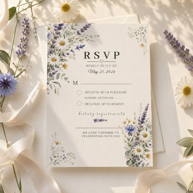 Wildflower Meadow Wedding RSVP Card (Elegant RSVP card styled with fresh wildflowers and soft natural light.)