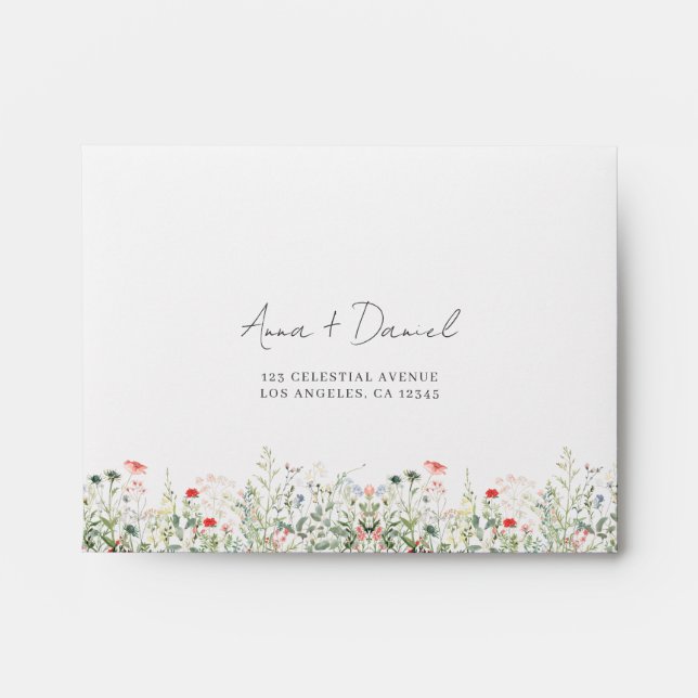 Wildflower Meadow Wedding Self-Addressed RSVP Envelope (Front)