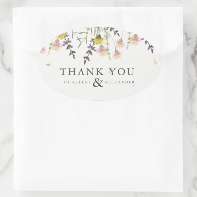 Wildflower Meadow Wedding Thank You Favour Oval Sticker (Bag)