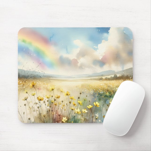 Wildflower Meadow With a Rainbow Mouse Pad (With Mouse)