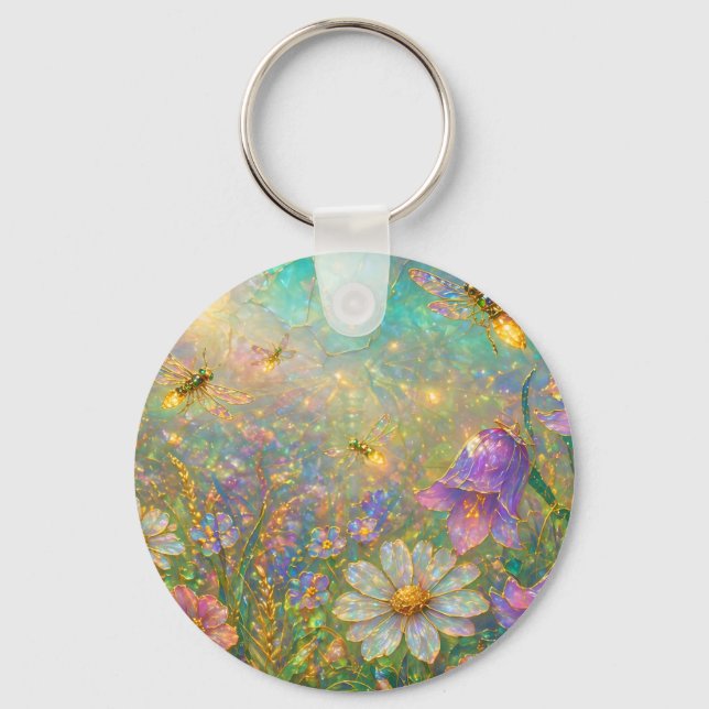 Wildflower Meadow with Glowing Dragonflies Key Ring (Front)