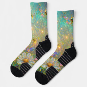 Wildflower Meadow with Glowing Dragonflies Socks