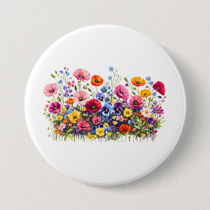 Wildflower Meadow with natural watercolor blooms 7.5 Cm Round Badge