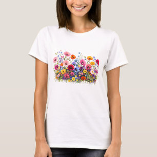 Wildflower Meadow with natural watercolor blooms T-Shirt