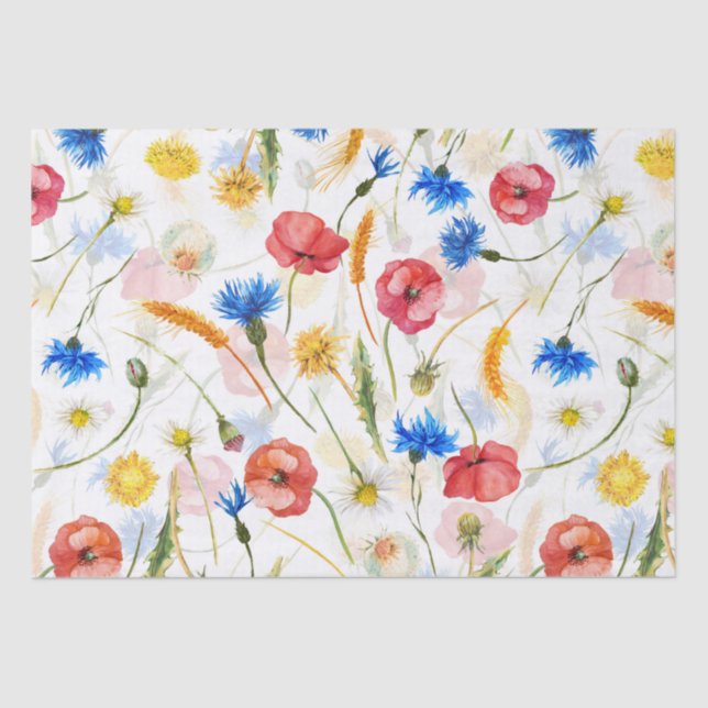 WIldflower Meadow With Poppies And Cornflowers Tissue Paper (Front)