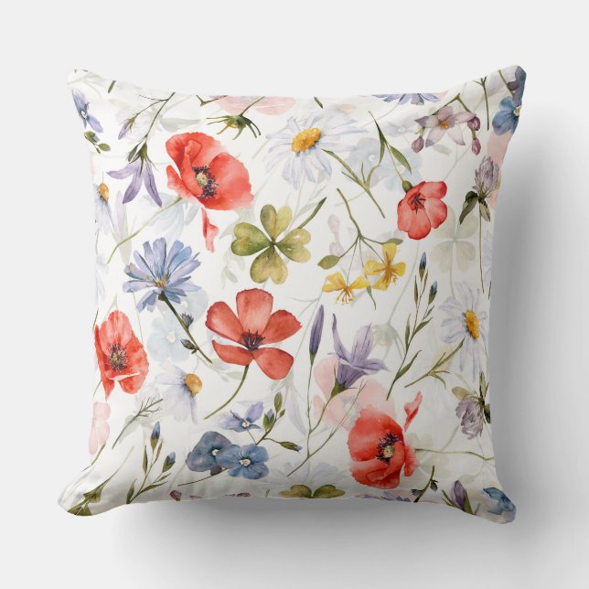 WIldflower Meadow With Poppies Cushion (Front)