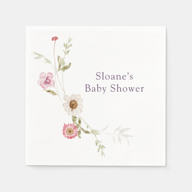 Wildflower Meadow Wreath Baby Shower Napkin (Front)