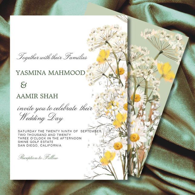 Wildflower Meadow Yellow & Sage Green Wedding Invitation (Creator Uploaded)