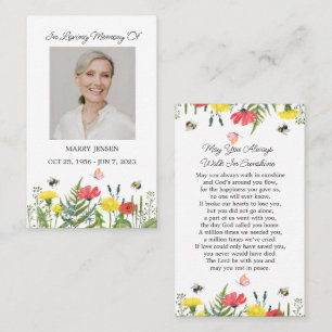 Wildflower Memorial Photo Funeral Prayer Card