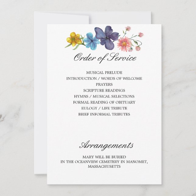 Wildflower Memorial Program Sides 3 and 4 (Front)