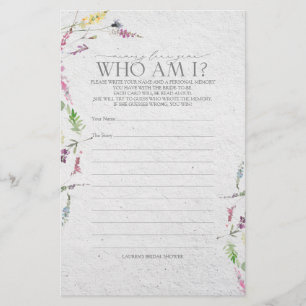 Wildflower Memory Lane Bridal Shower Game