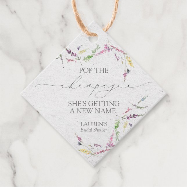 Wildflower Mini Champagne Bottle Favour Tags (Front)