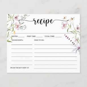 Wildflower Minimal Bridal Shower Recipe Card