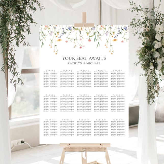 Wildflower Minimalist Wedding 15 Table Seating Poster (Creator Uploaded)