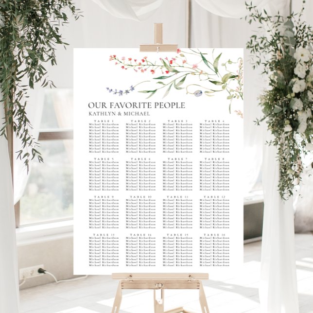 Wildflower Minimalist Wedding 16 Table Seating Poster (Creator Uploaded)