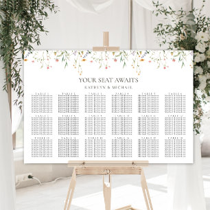 Wildflower Minimalist Wedding 18 Table Seating Poster