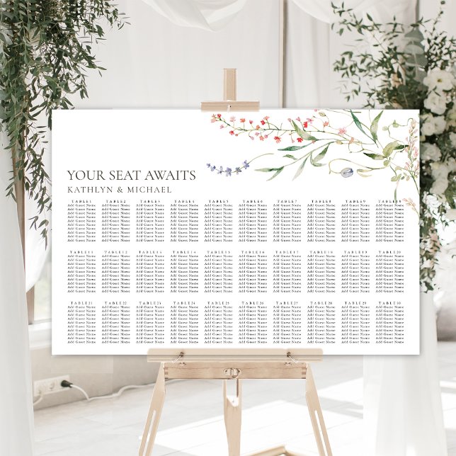 Wildflower Minimalist Wedding 30 Table Seating Poster (Creator Uploaded)