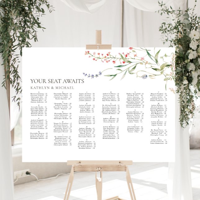Wildflower Minimalist Wedding Alphabetical Seating Poster (Creator Uploaded)