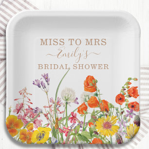 Wildflower Miss To Mrs Bridal Shower Paper Plate