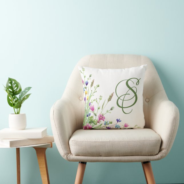 Wildflower Modern Elegant Monogram  Cushion (Chair)
