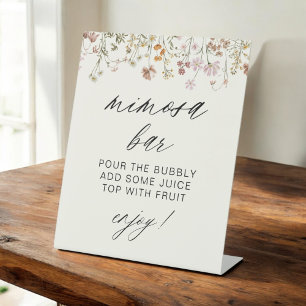Wildflower Modern Minimalist Bridal Mimosa Bar Pedestal Sign
