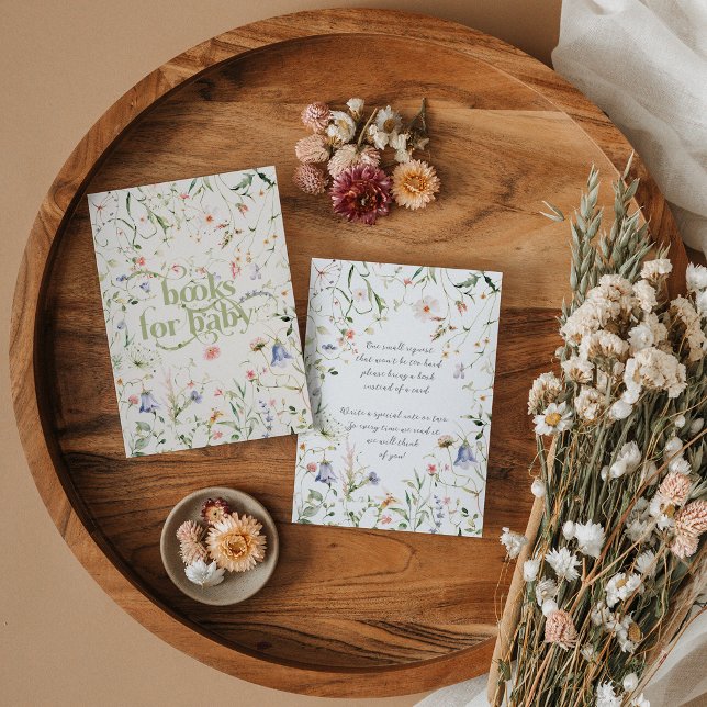 Wildflower Modern Neutral Baby Shower Book Enclosure Card (Creator Uploaded)