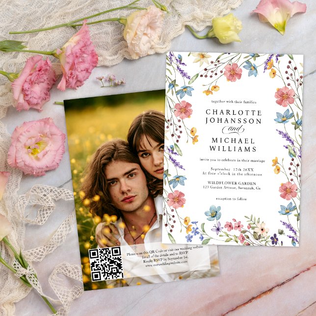 Wildflower Modern Rustic Garden Photo Wedding Invitation (Creator Uploaded)