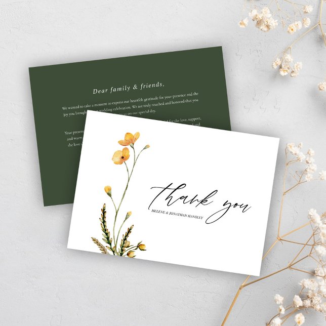Wildflower Modern Rustic Minimalist Wedding Thank You Card (Wildflower Modern Rustic Minimalist Wedding Thank You Card)