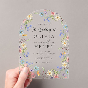 Wildflower Modern Spring Garden Wedding Acrylic Invitations