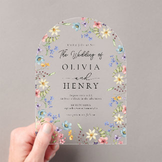 Wildflower Modern Spring Garden Wedding Acrylic Invitations