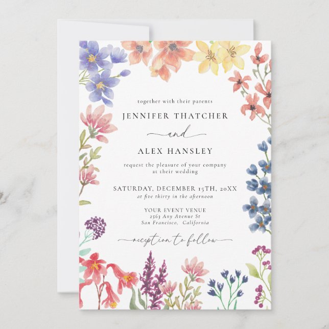 Wildflower Modern Wedding Invitation (Front)
