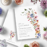 Wildflower Modern Wedding Invitation<br><div class="desc">Our Wildflower Modern Wedding Invitation is the perfect way to share your joyous event! Unique and whimsical, this modern invitation features stunning rustic boho chic hand-painted watercolor florals in colours of dark blue, bright pink, blush pink, golden yellow, vibrant red, and sage green leaves that are perfect for modern spring...</div>
