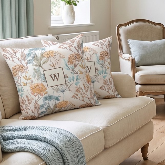 Wildflower Monogram Botanical Cushion (Creator Uploaded)