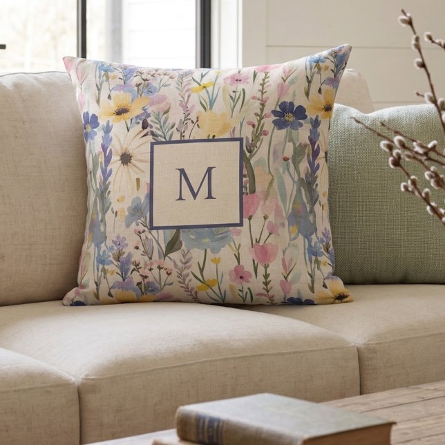 Wildflower Monogram Botanical Cushion (Creator Uploaded)