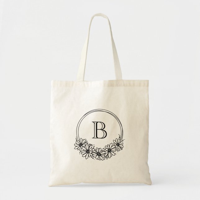 Wildflower Monogram Bridesmaid Tote Bag Gift (Front)