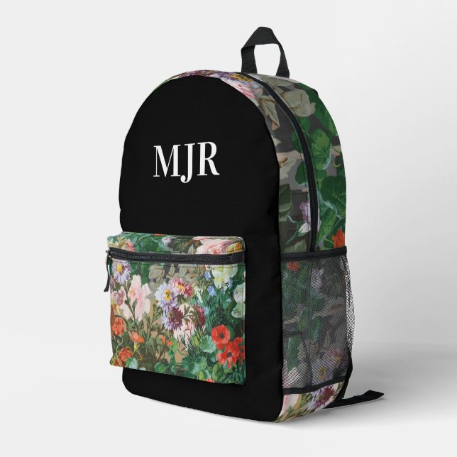 Wildflower Monogram Elegant Printed Backpack (Back Corner Right)