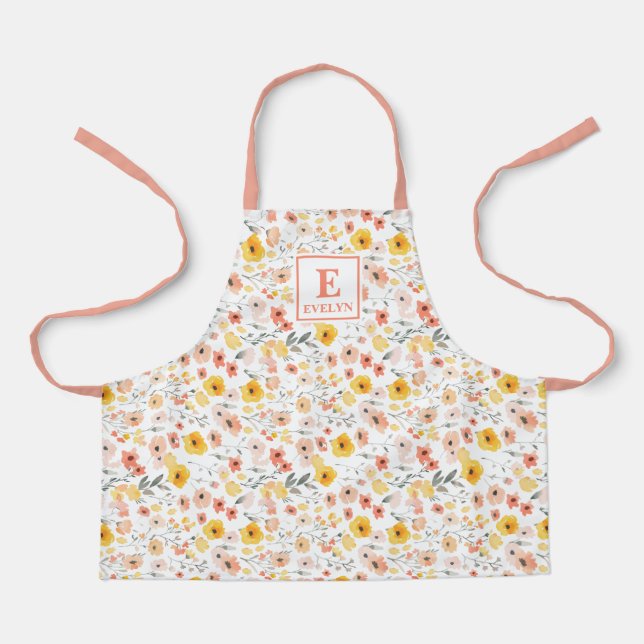 Wildflower monogram floral Apron (Front)