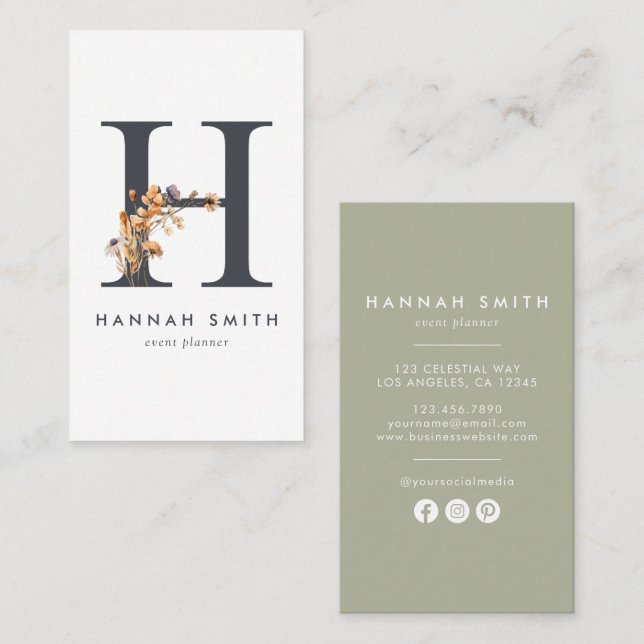 Wildflower Monogram H Business Card (Front/Back)