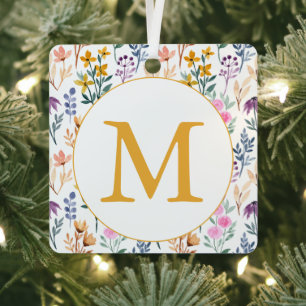 Wildflower Monogram Initial Gold Floral Boho Metal Tree Decoration