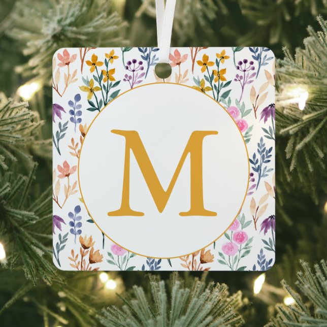 Wildflower Monogram Initial Gold Floral Boho Metal Tree Decoration (Insitu)